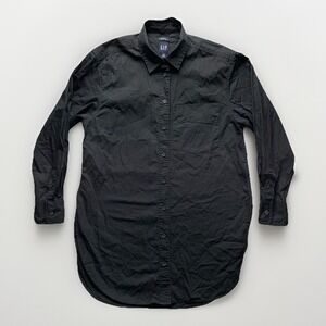 Gap Women's XS Linen Weekend Tunic Top Black Long Sleeve Button Up Collar Shirt